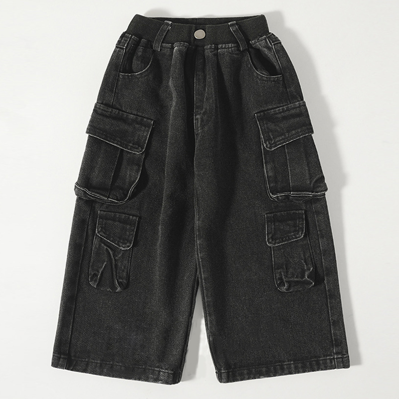 Toddler Boy Big Pocket Black Casual Pants