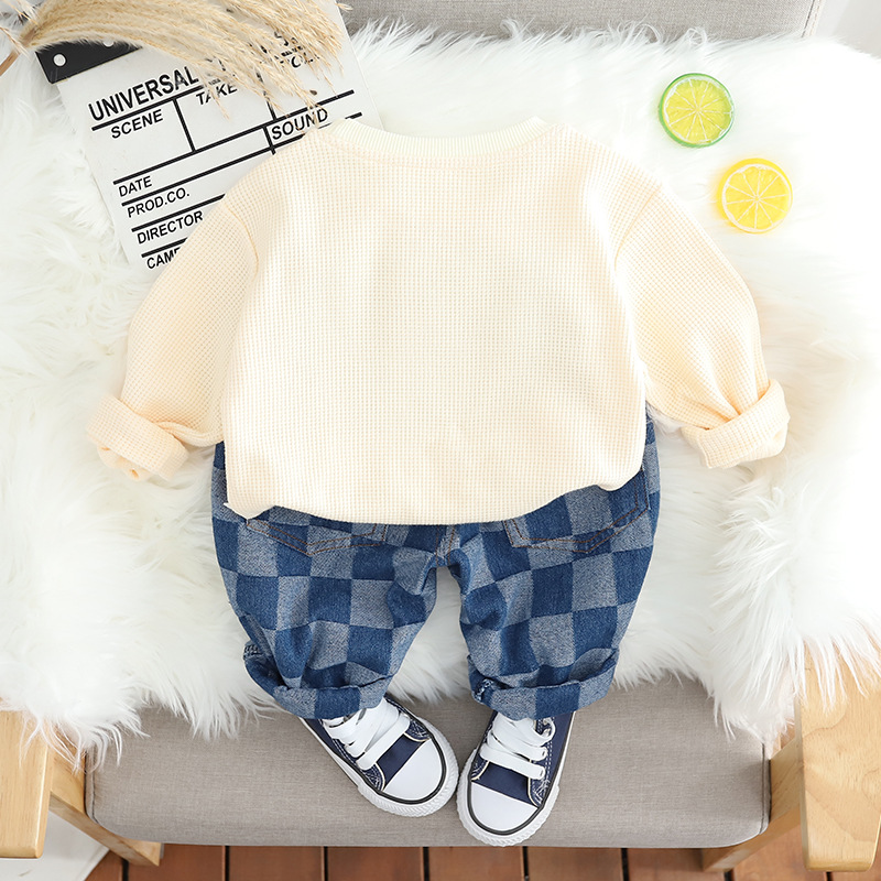 Kid Boy Bear Checkerboard 2 Pieces Set