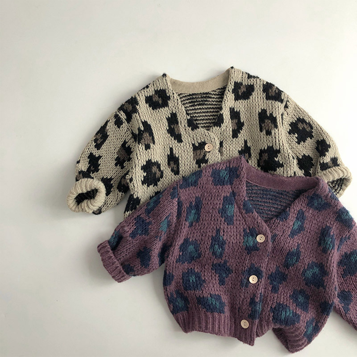 Kid Leopard Print Cardigan Sweater