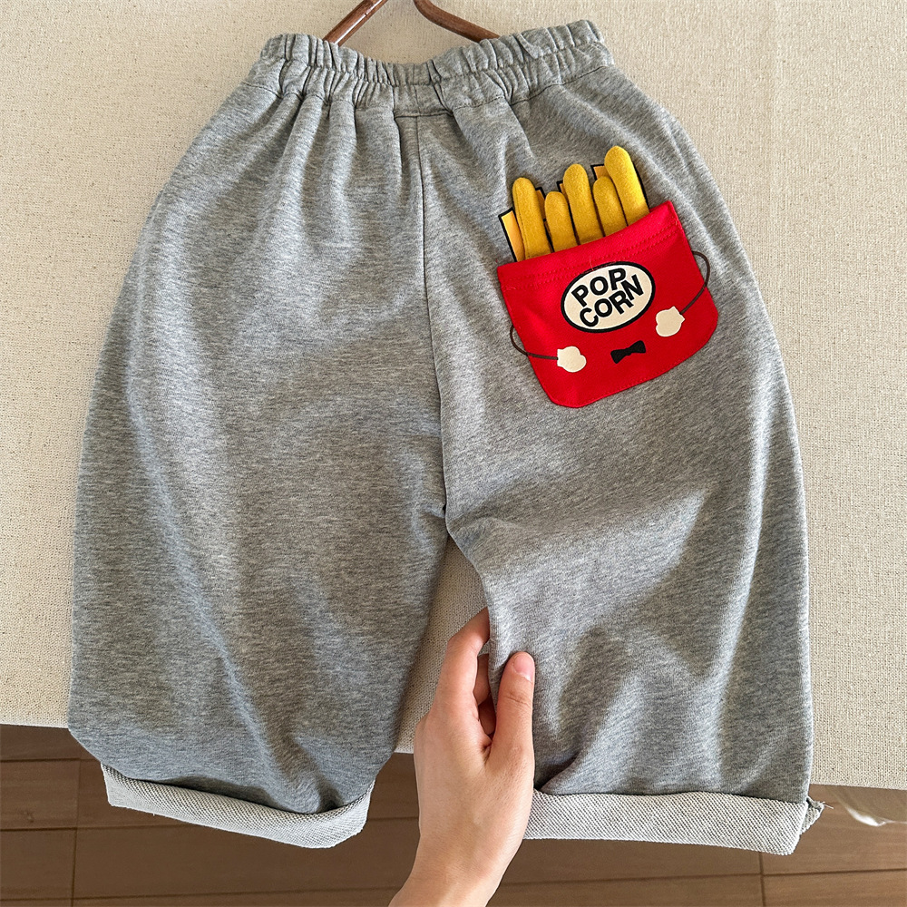 Kid Baby Fries and Hamburger Embroidery Casual Pants