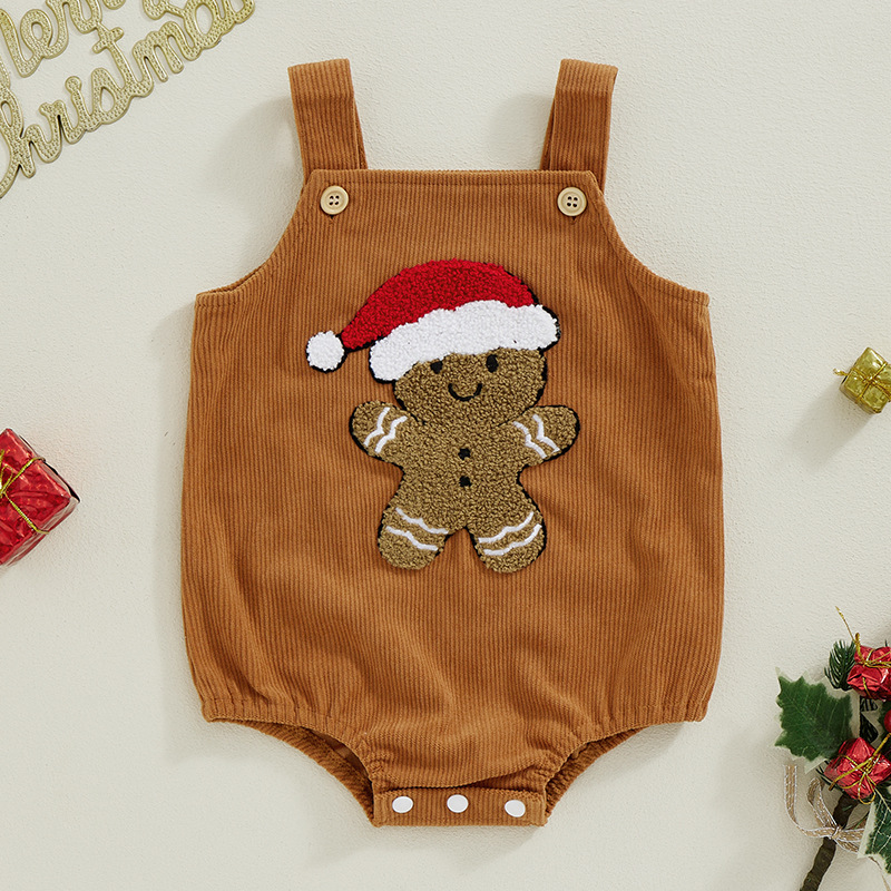 Baby & Christmas Embroidered Suspender Bodysuit