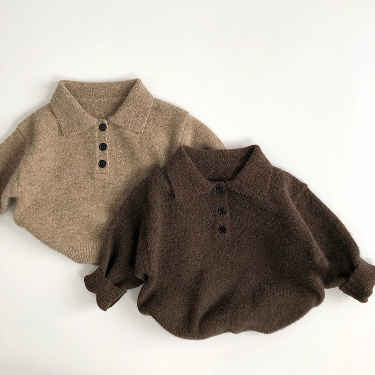 Kid Solid Color Polo Knitted Sweater