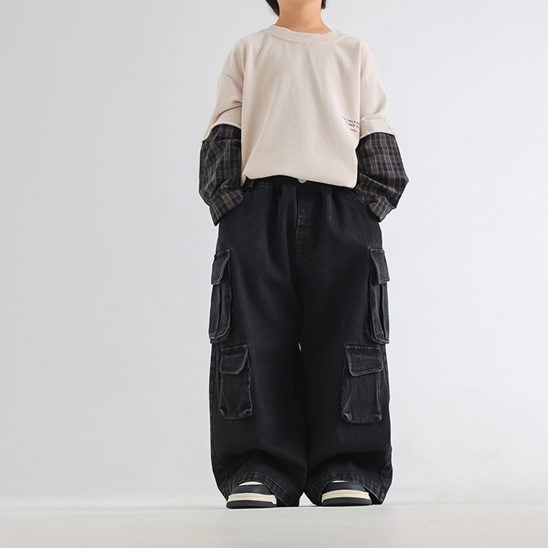 Toddler Boy Big Pocket Black Casual Pants