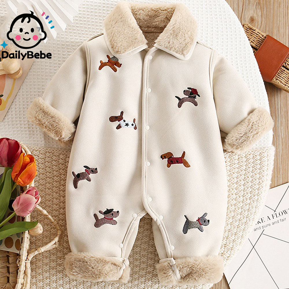 Baby Dog Embroidered Suede Padded Romper