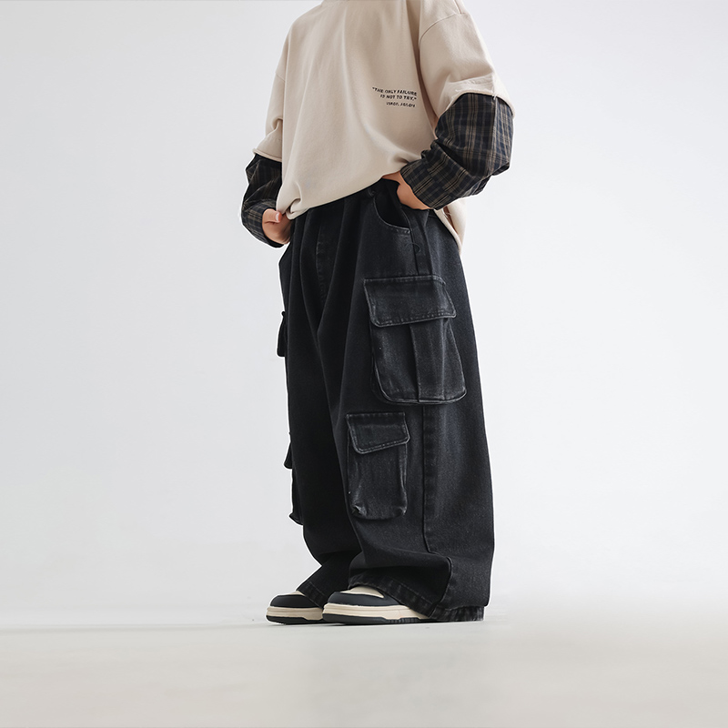 Toddler Boy Big Pocket Black Casual Pants