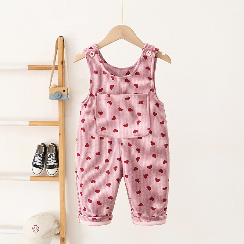 Baby Kid Heart Corduroy Overalls