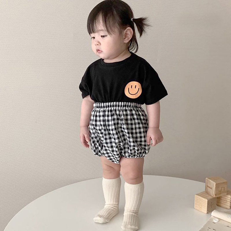 Baby Smile Tee & Plaid Shorts Set
