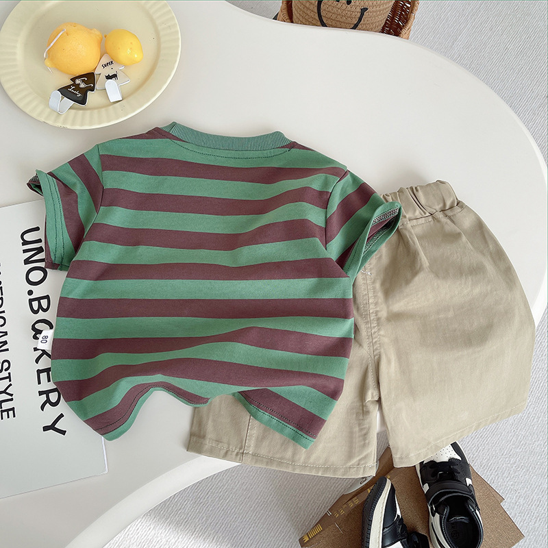 Toddler Boy Green Striped T-shirt and Pants 2 Pieces Set