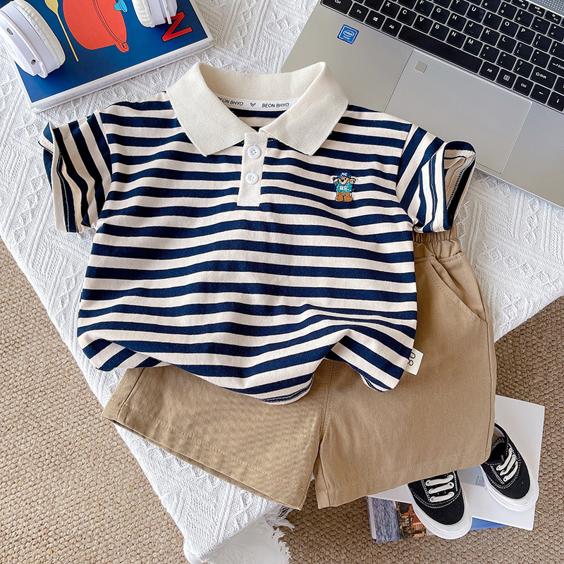 Baby Toddler 2-Piece Bear Stripe Polo Shirt Set