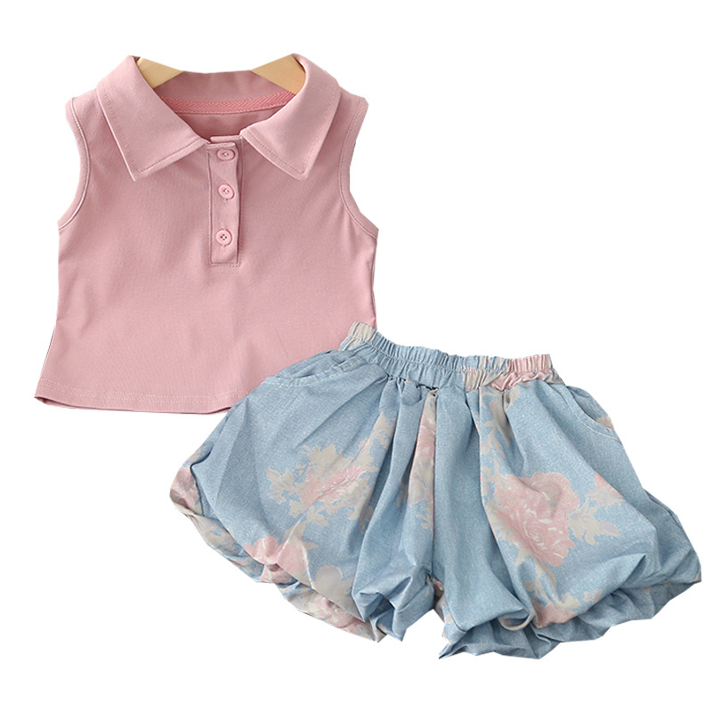 Toddler Girl Pink Vest and Floral Shorts 2-Piece Set