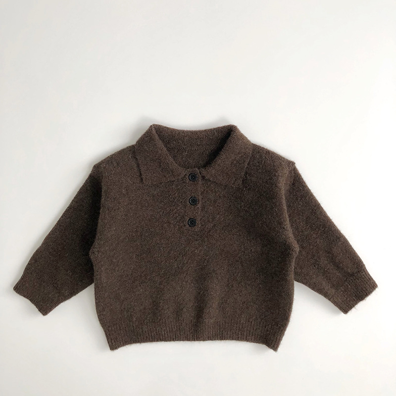 Kid Solid Color Polo Knitted Sweater