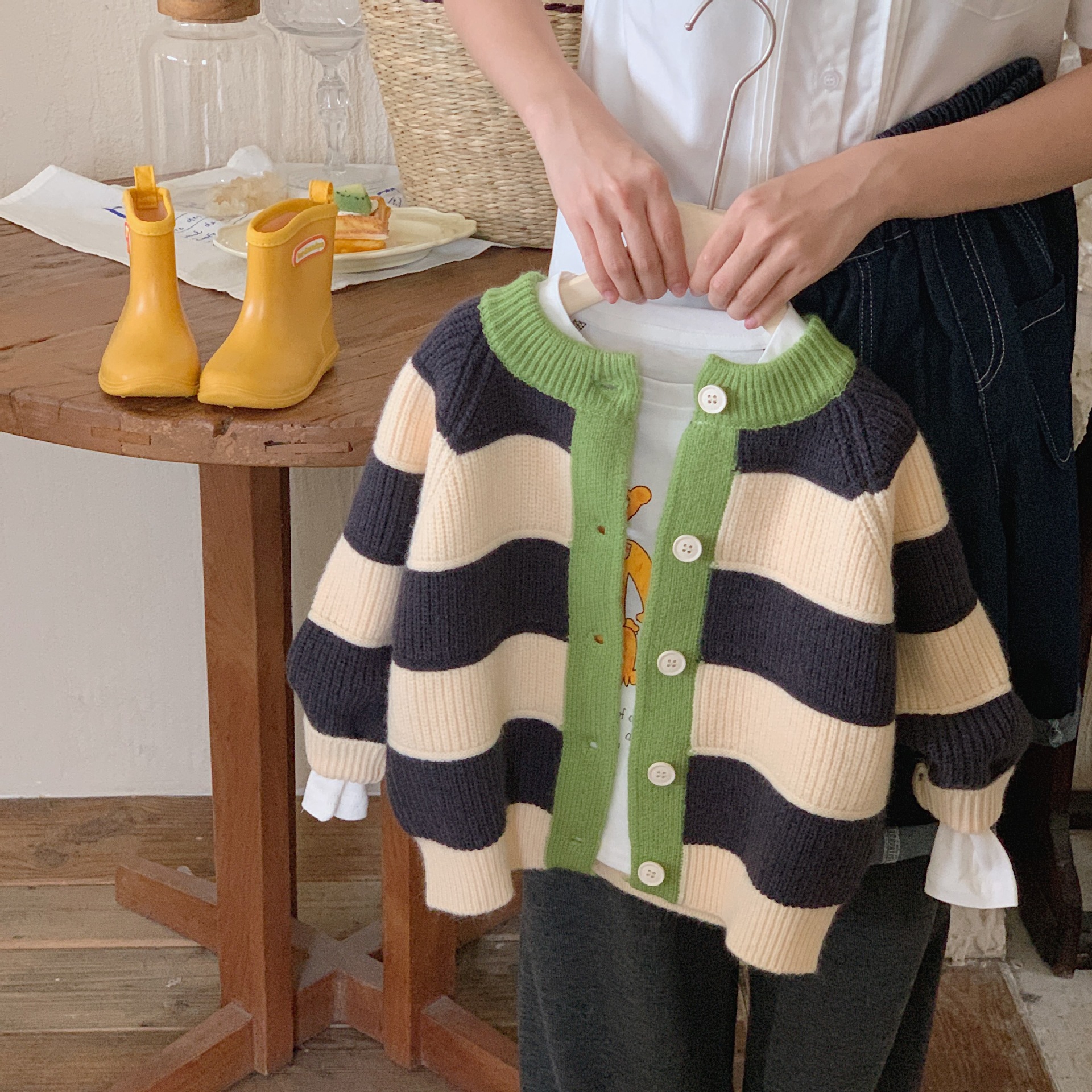 Toddler Stripe Contrasting Sweater Cardigan