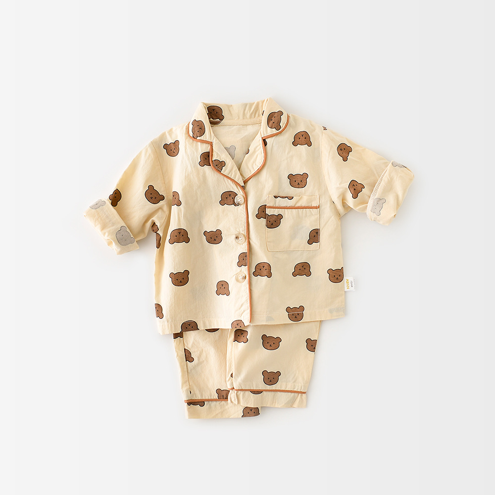 Baby Bear Pocket Waffle Casual Shirt and Loose Pants Set