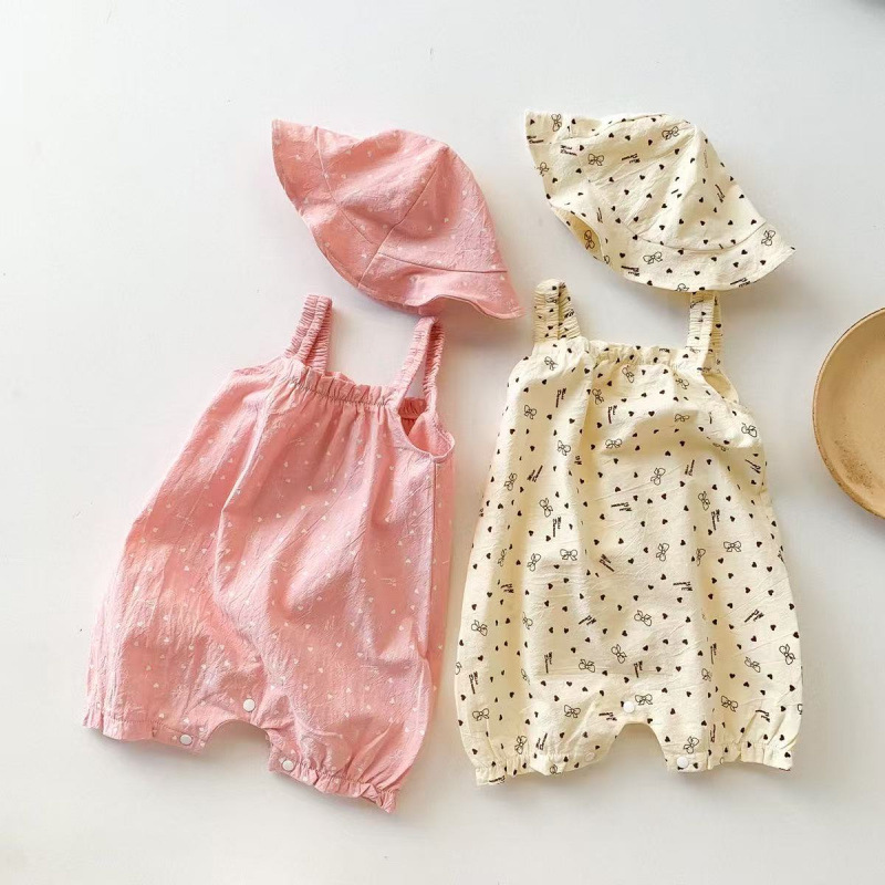 Baby Girl Love Heart Bowknots Romper with Hat