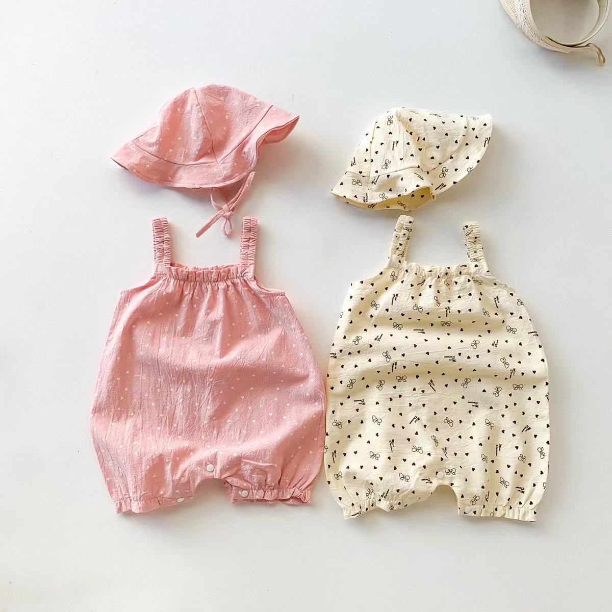 Baby Girl Love Heart Bowknots Romper with Hat