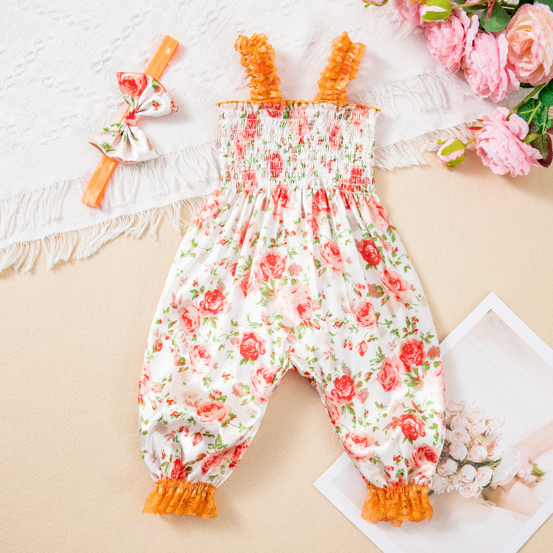 Baby Allover Flower Overalls with Headband