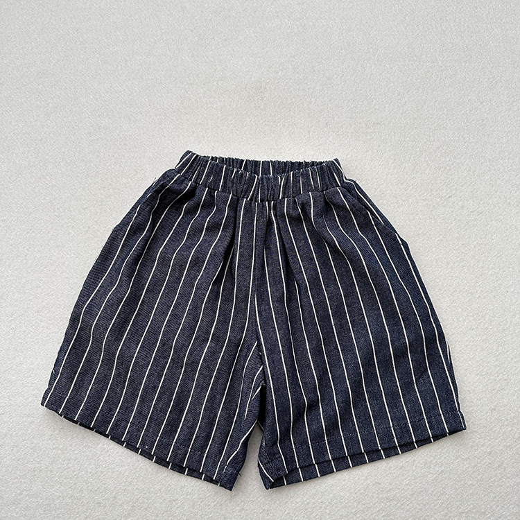 Toddler Boy Green Striped Denim Shorts
