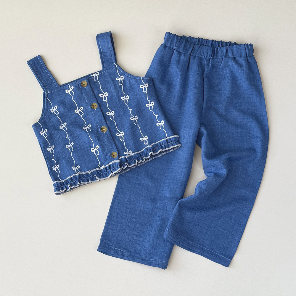 Kid Girls Bow Tie Sleeveless Denim Set