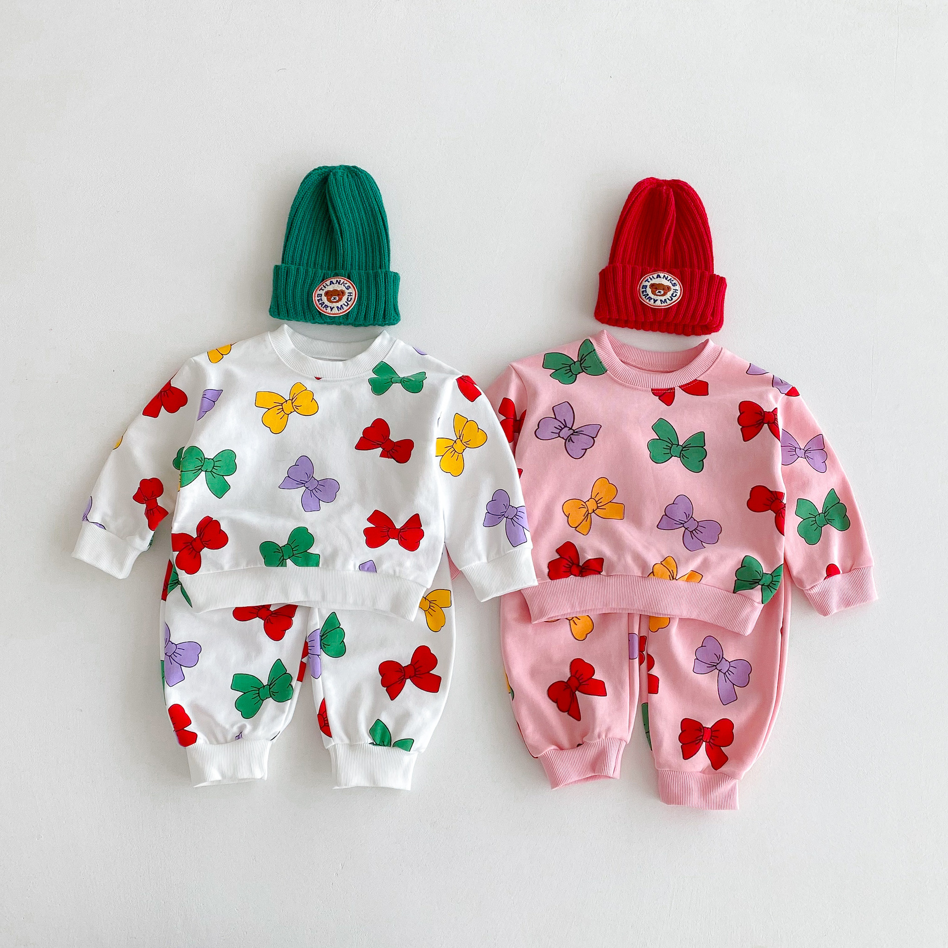 Toddler Girl 2 Piece Colorful Bow Sweatshirt Set