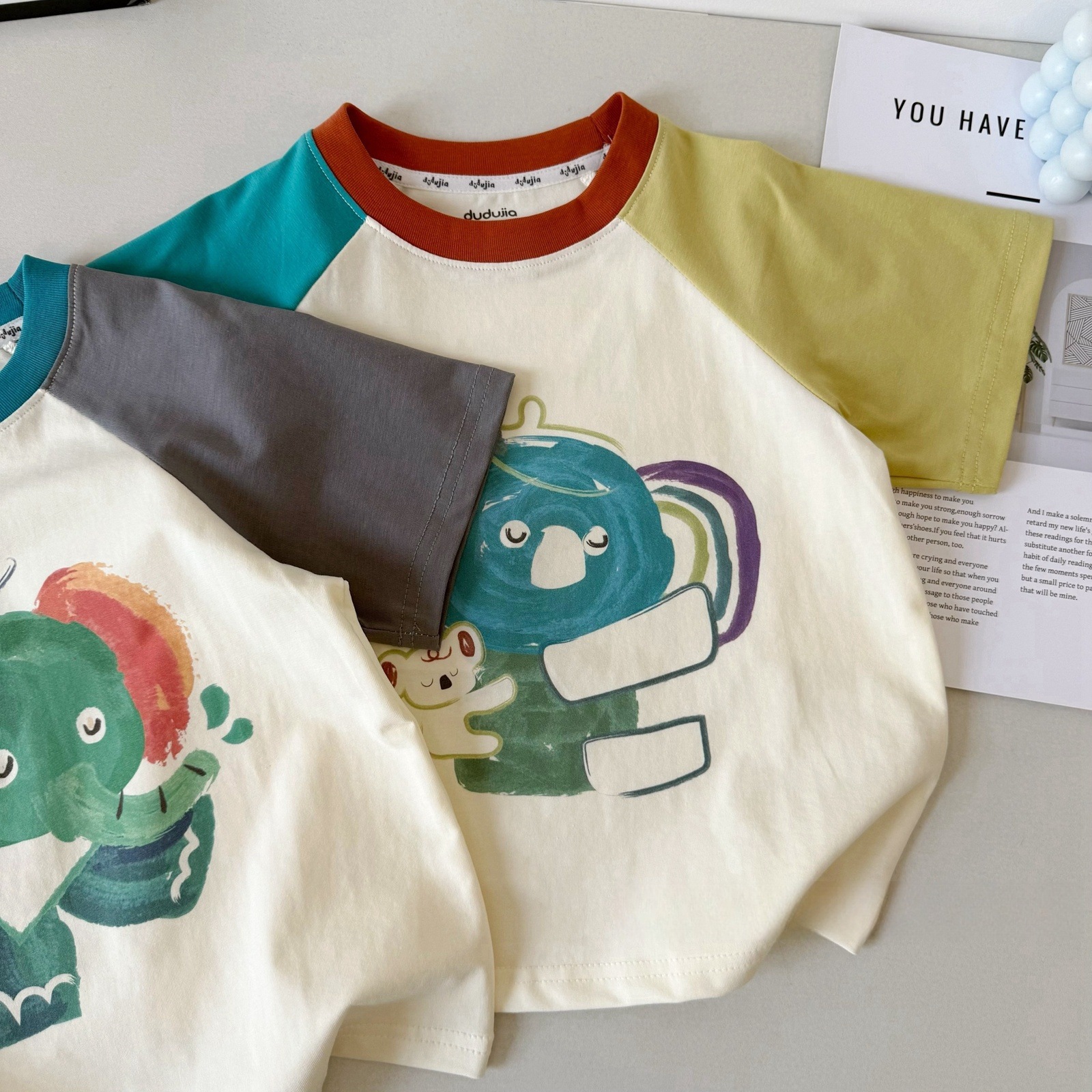 Boy Elephant Contrast Color T-shirt T-shirt