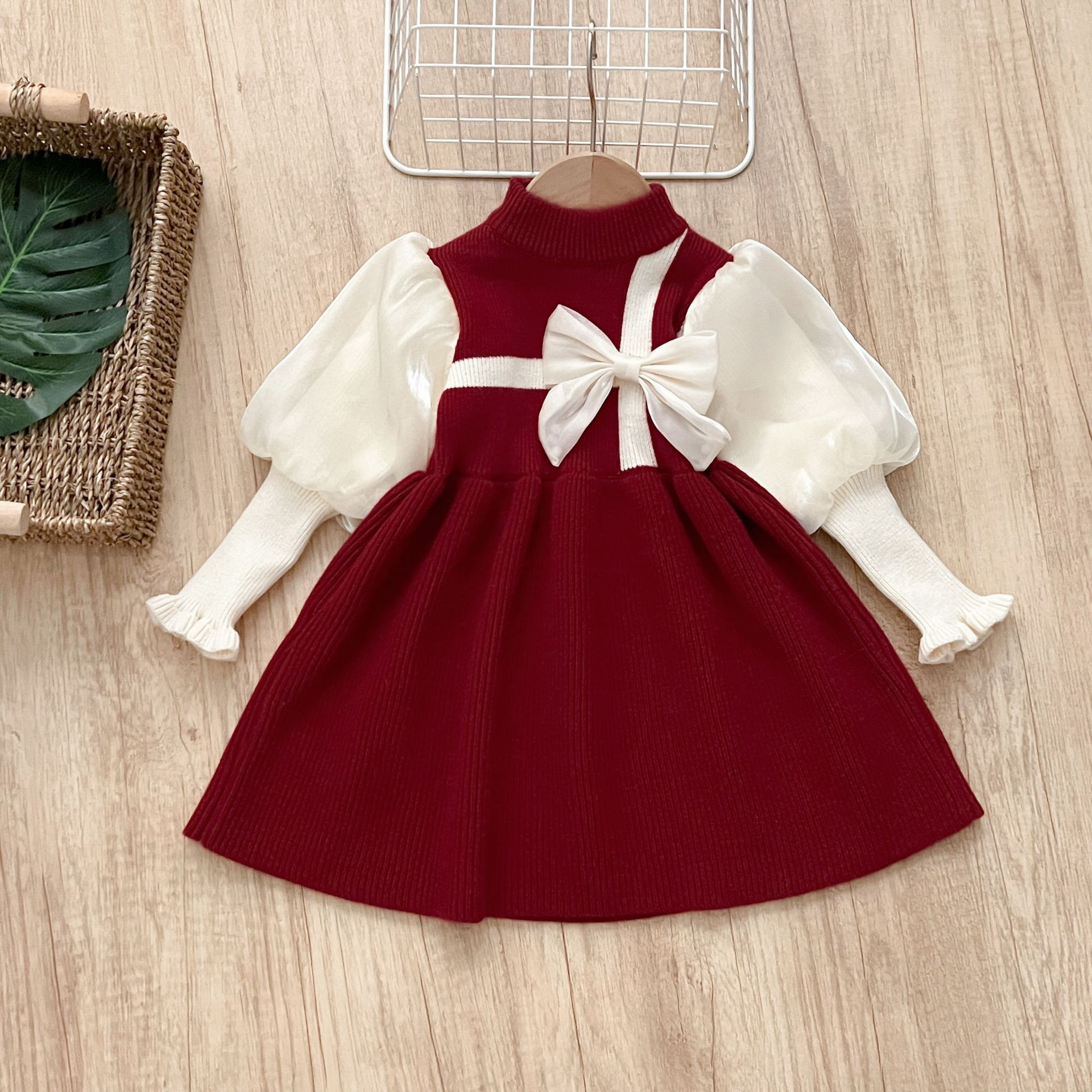 Toddler Girl White Bow Knitted Dress