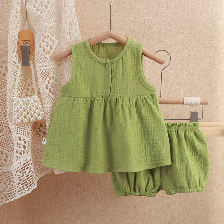 Toddler 2-Piece Solid Color Sleeveless Gauze Set