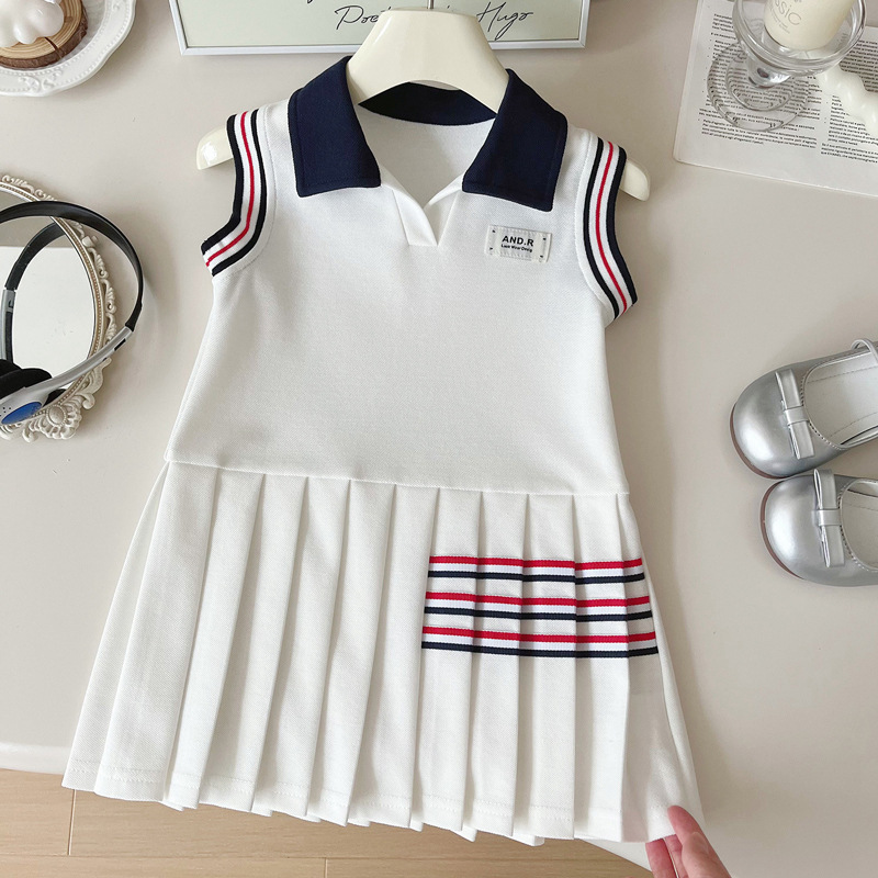 Toddler Girl Preppy Style Sleeveless White Dress