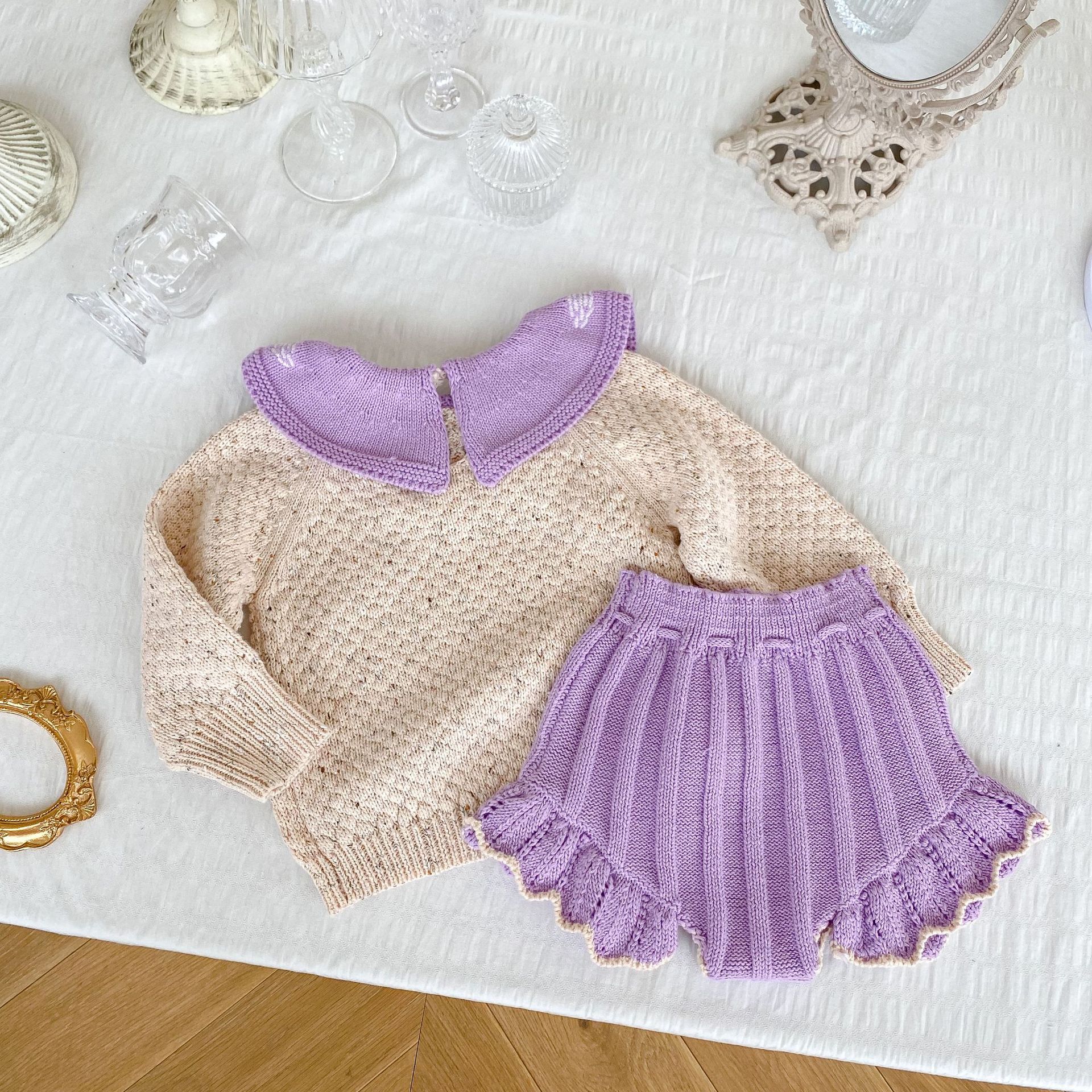 Baby Toddler Girl Embroidered Lapel Sweater Set