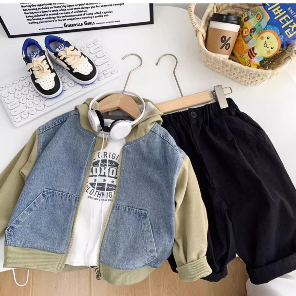 Toddler Paneled Hooded Denim Jacket