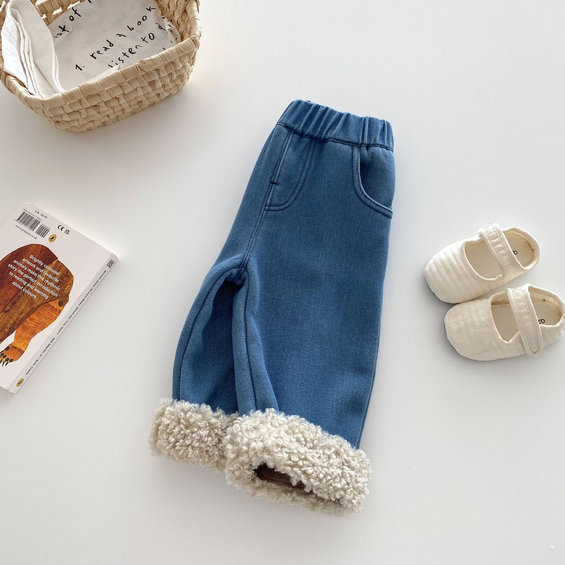 CHRISTMAS Baby Denim Deer Fleece Lined Pants