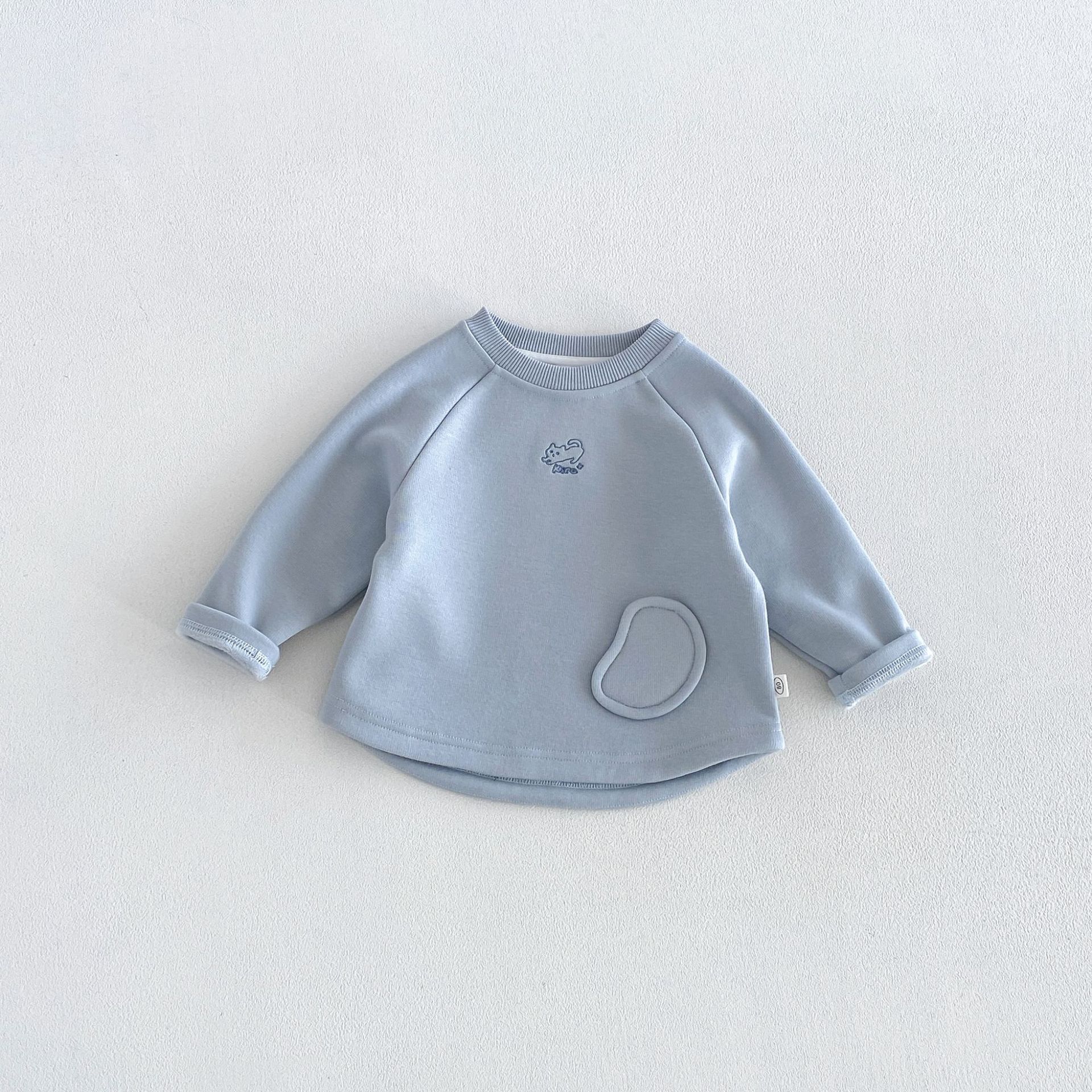 Cute Embroidered Kitten Kids Solid Color Raglan Sleeve T-shirt