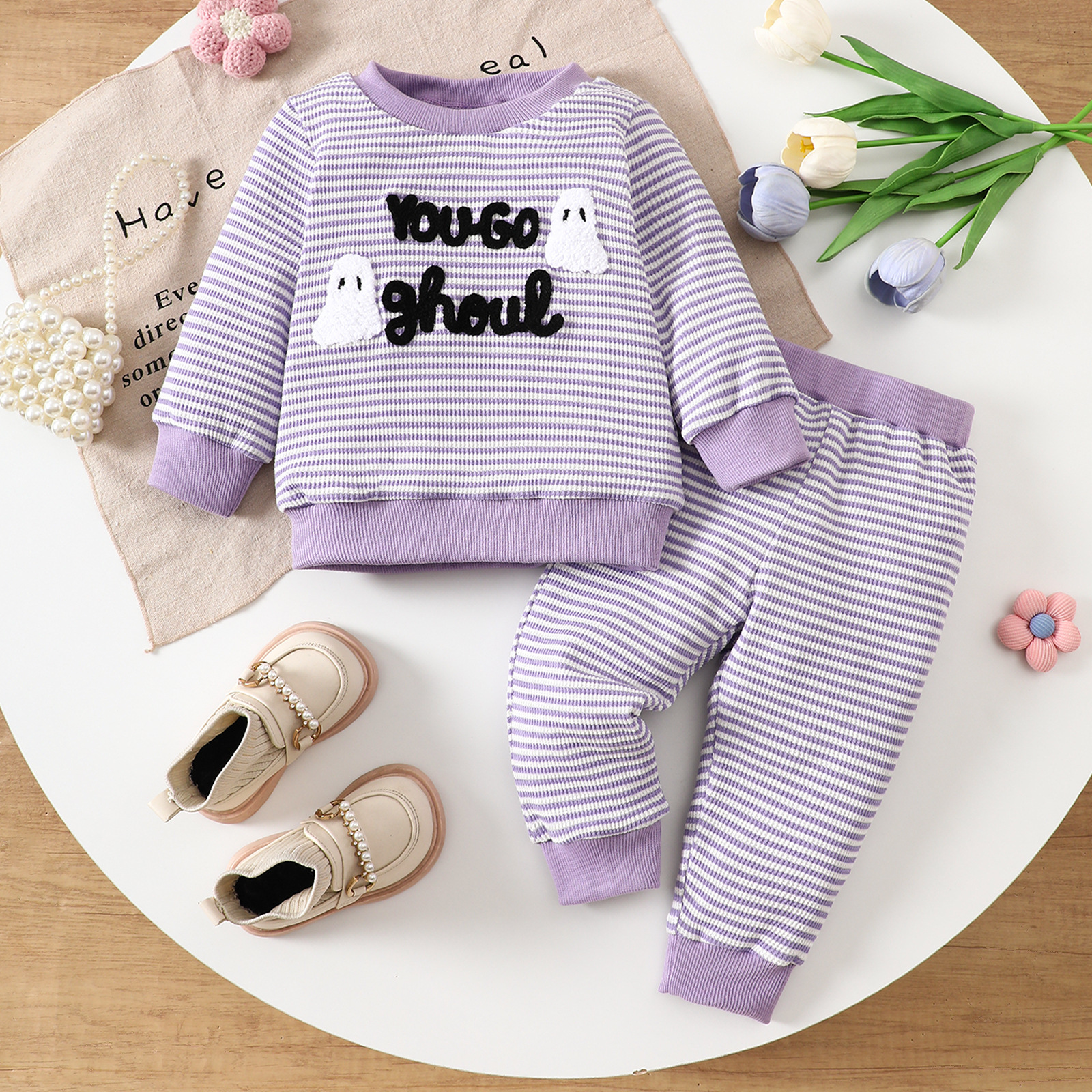 YOU GO GHOUL Baby Embroidery Ghost 2 Pieces Set