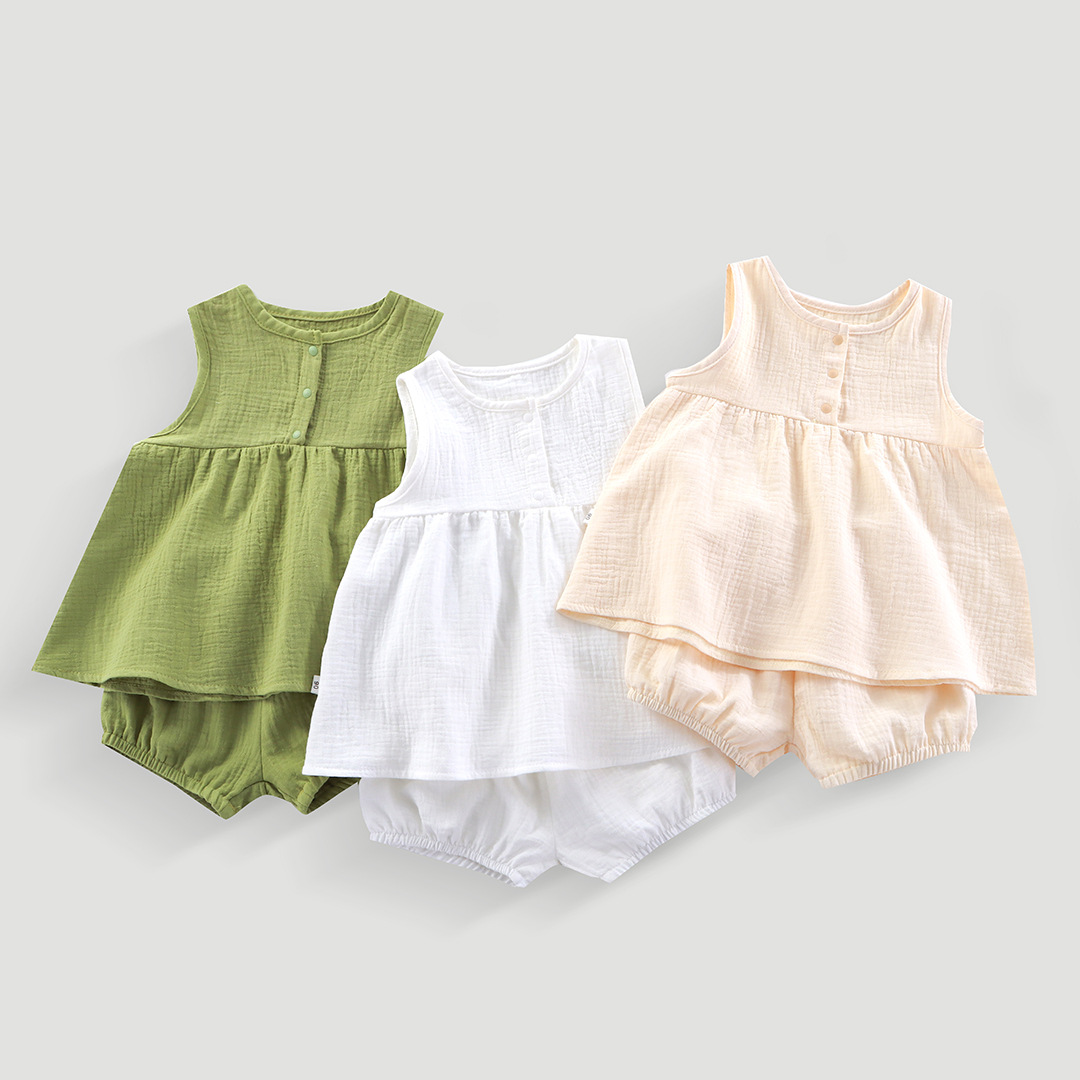 Toddler 2-Piece Solid Color Sleeveless Gauze Set