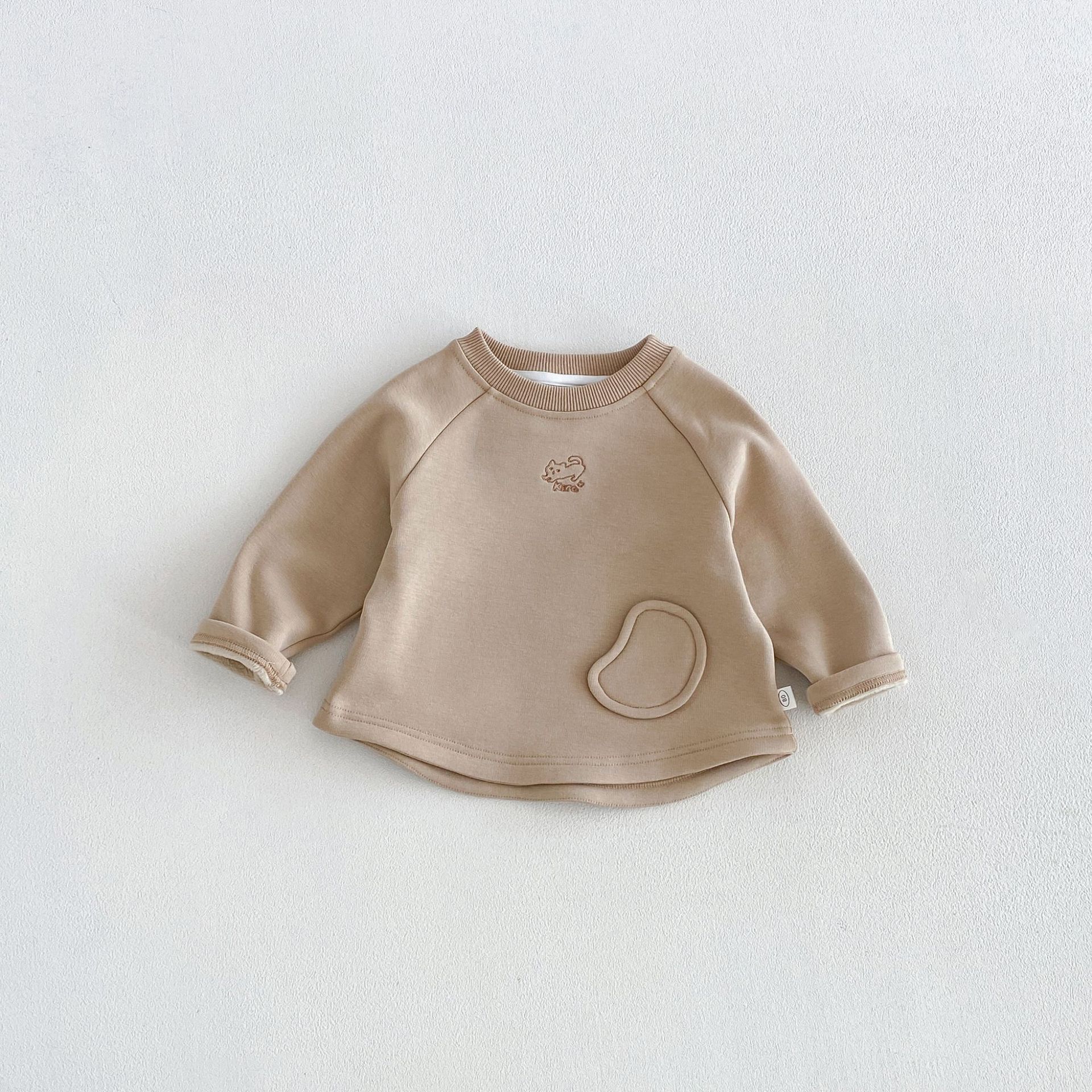 Cute Embroidered Kitten Kids Solid Color Raglan Sleeve T-shirt