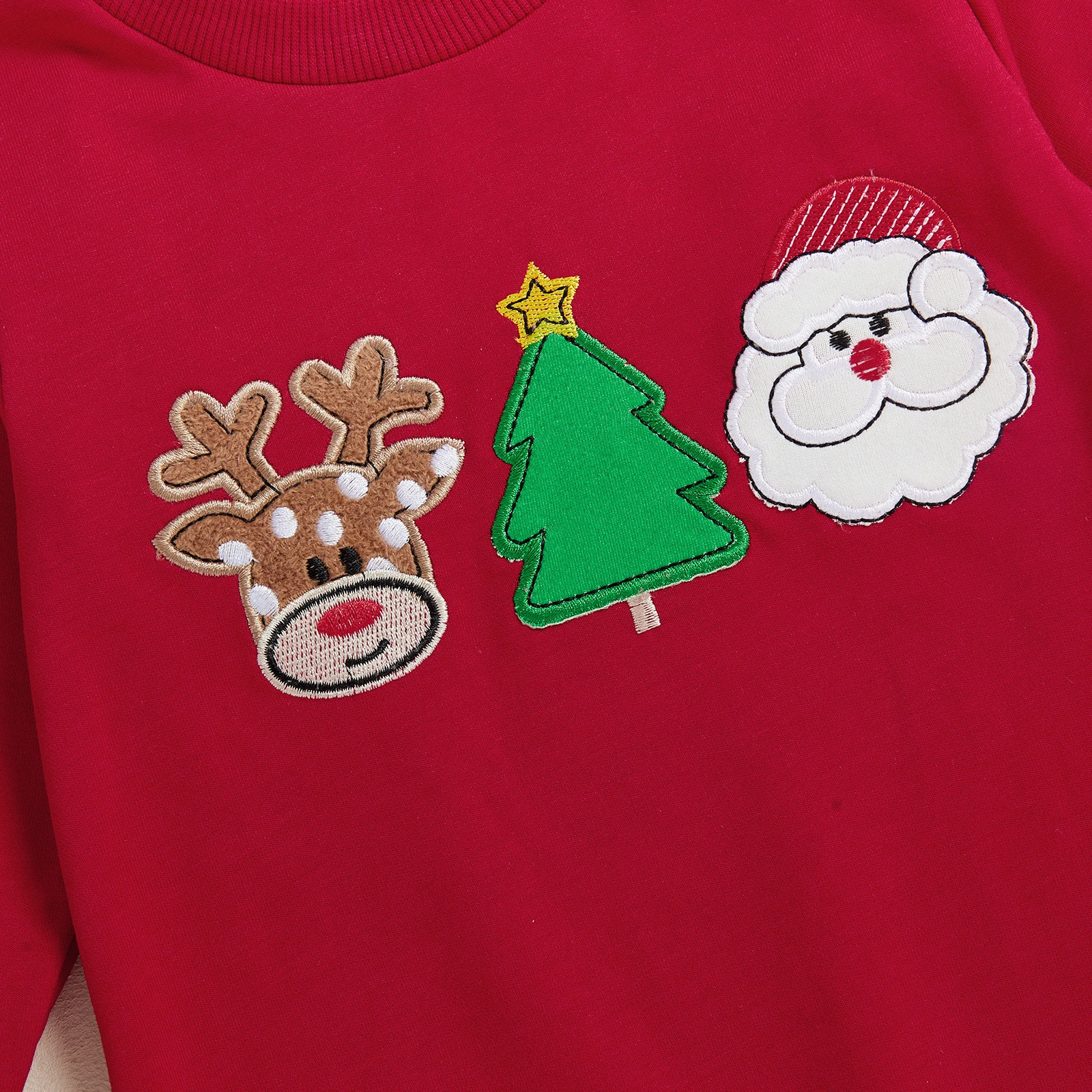 Red Christmas Applique Baby Long Sleeve Bodysuit