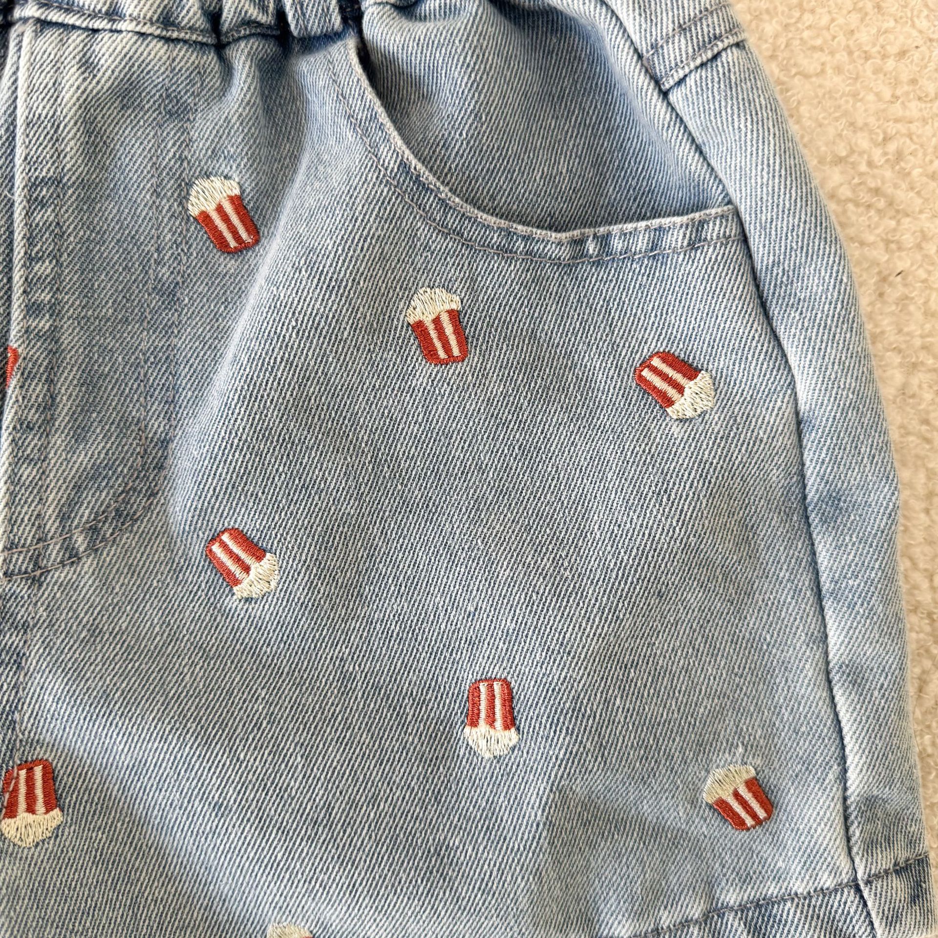 Toddler Embroidered Popcorn Denim Shorts