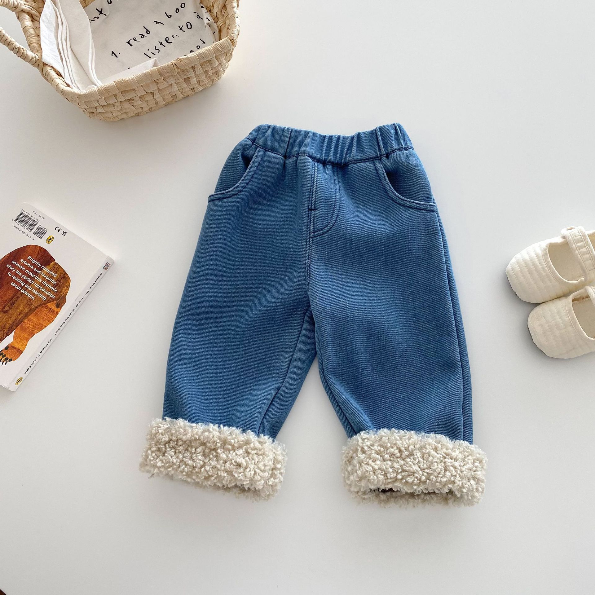 CHRISTMAS Baby Denim Deer Fleece Lined Pants