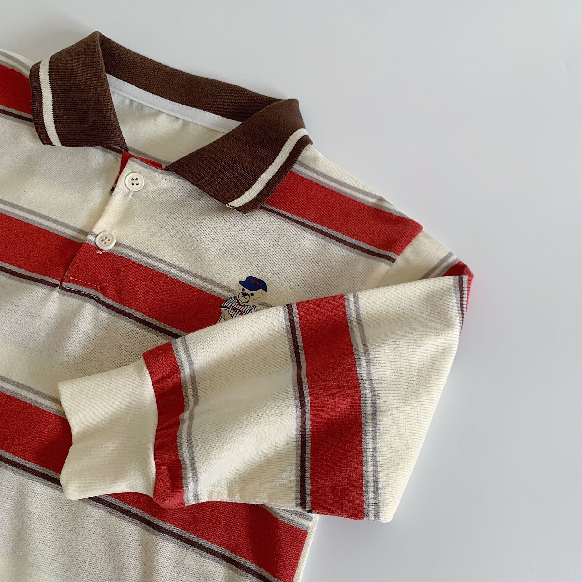 Kid Bear Stripe Polo Long-Sleeved T-shirt