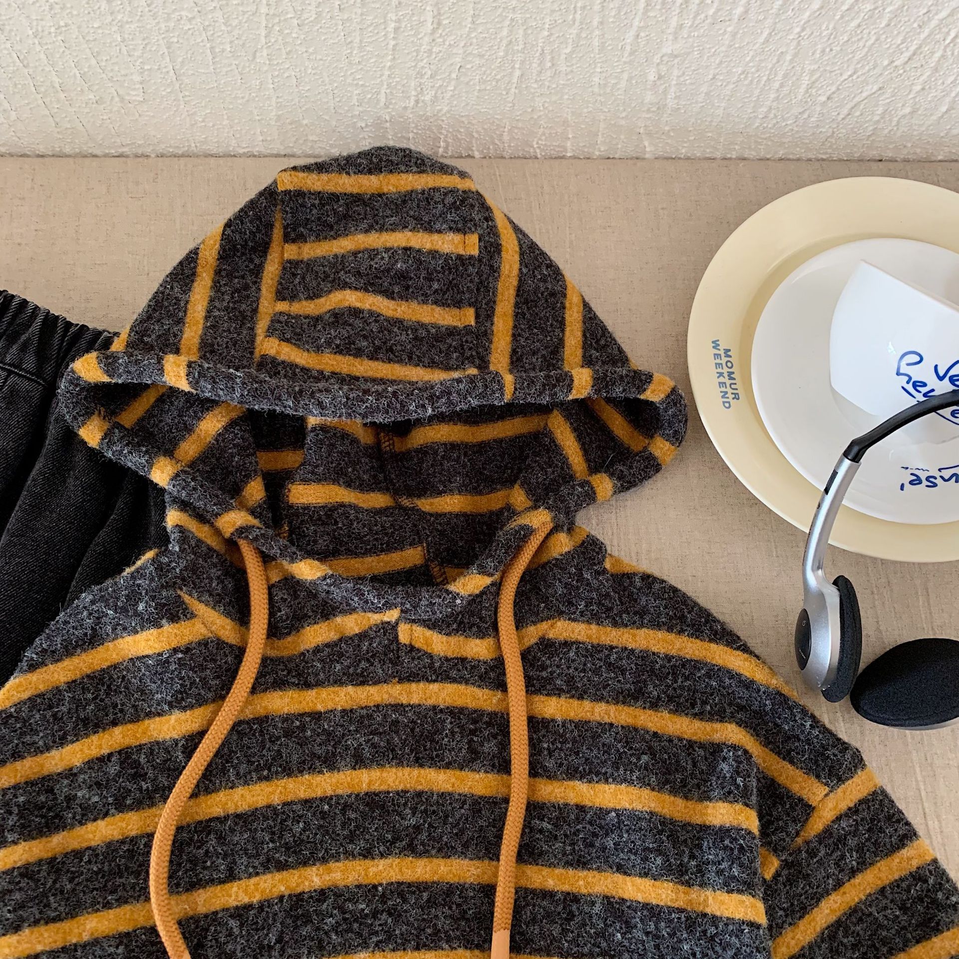 Kid Striped Hooded Contrasting Sweatshirt