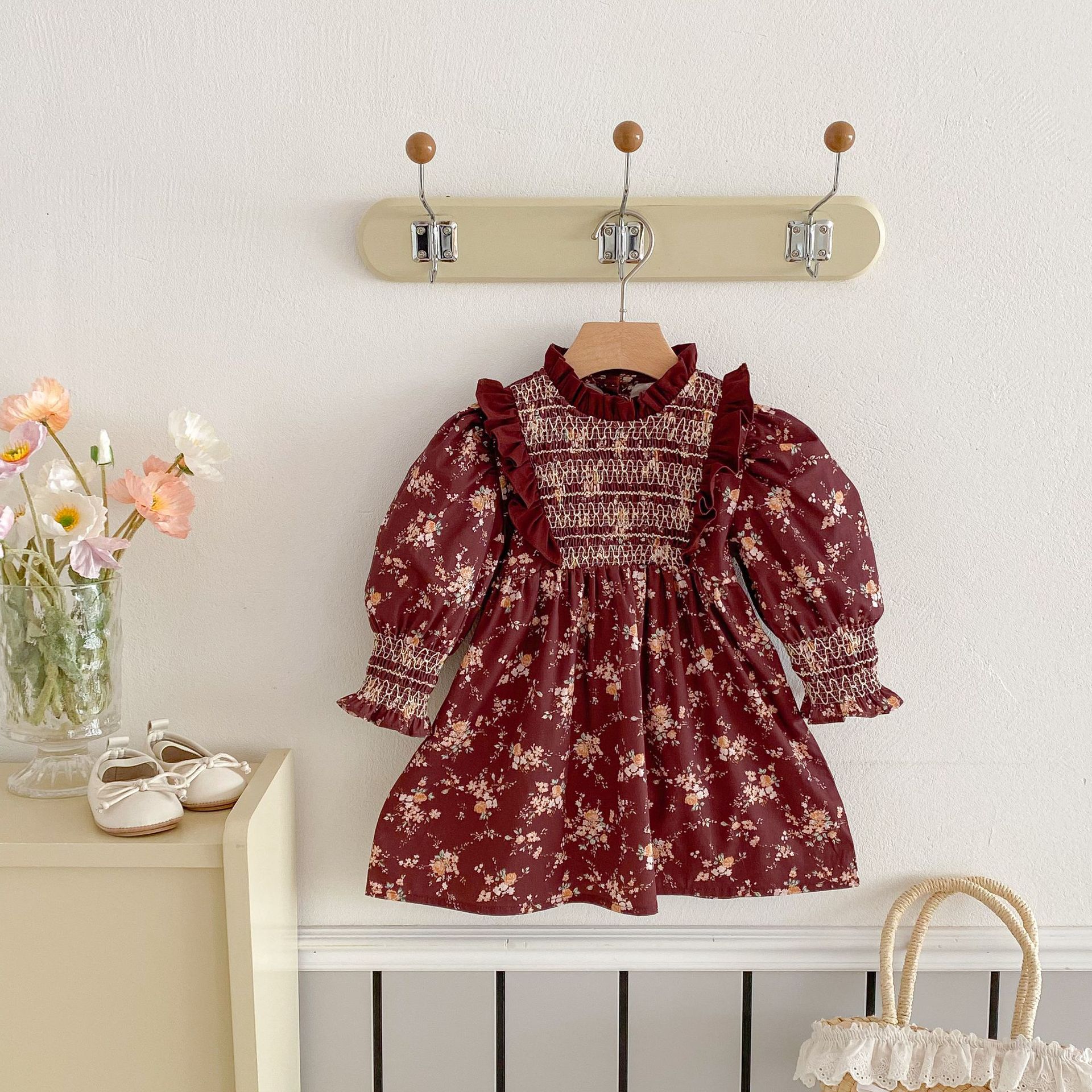 Toddler Girl Red Vintage Handmade Floral Dress