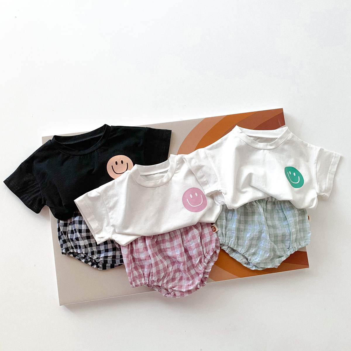 Baby Smile Tee & Plaid Shorts Set