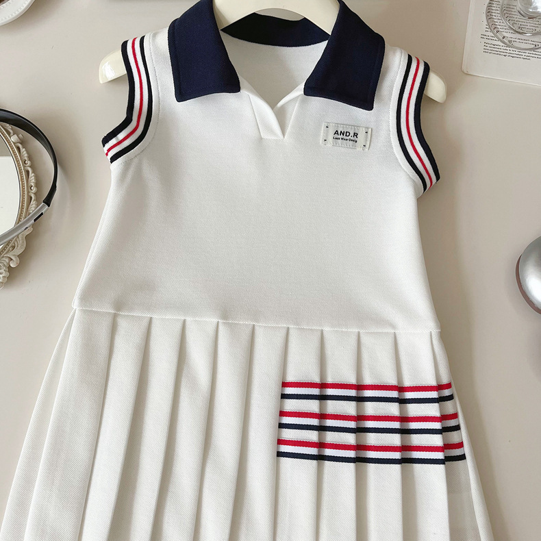 Toddler Girl Preppy Style Sleeveless White Dress