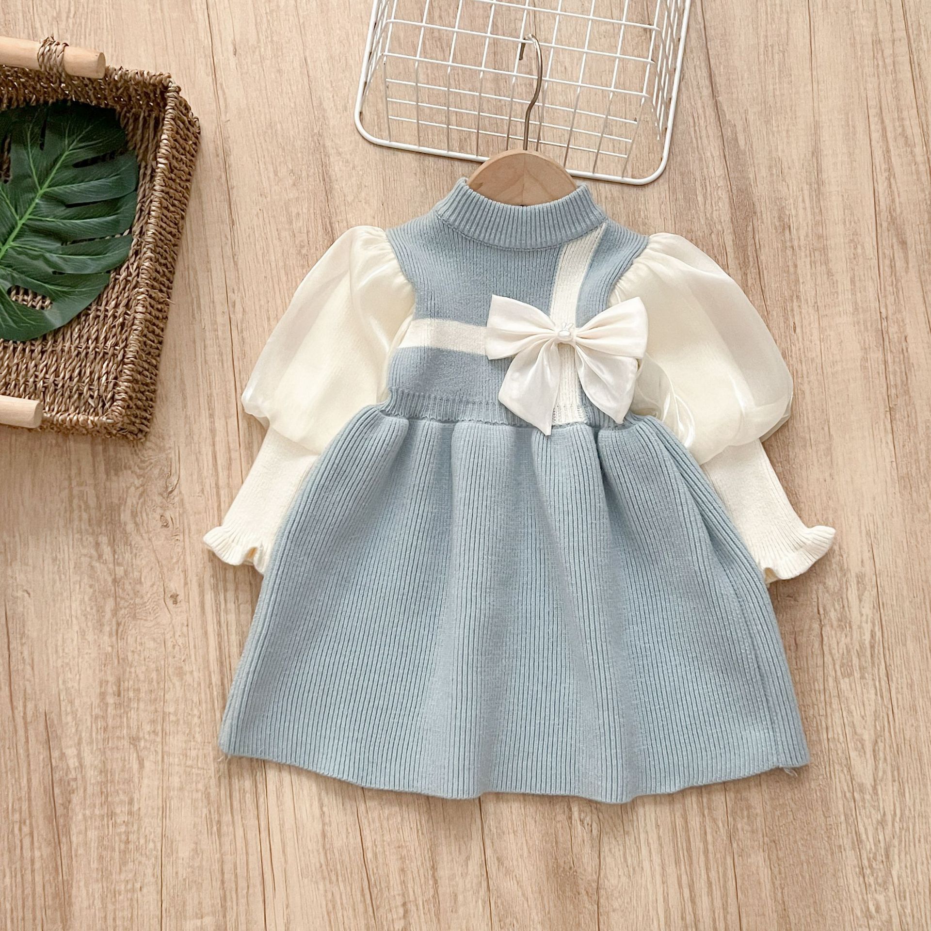 Toddler Girl White Bow Knitted Dress