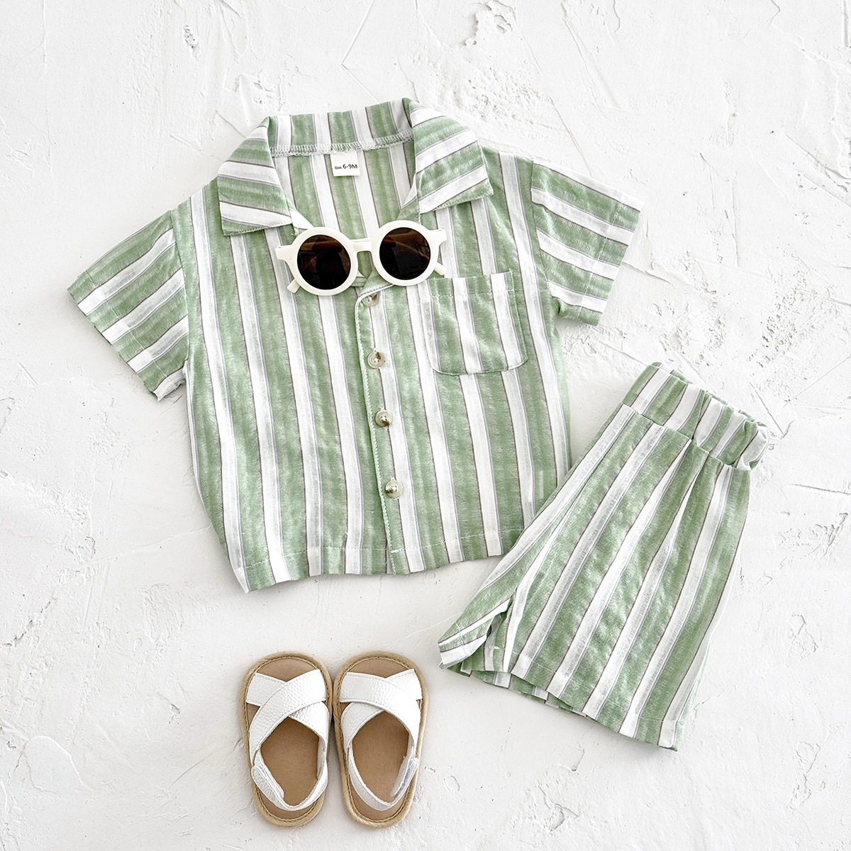 Baby 2-Piece Green Striped Polo Set
