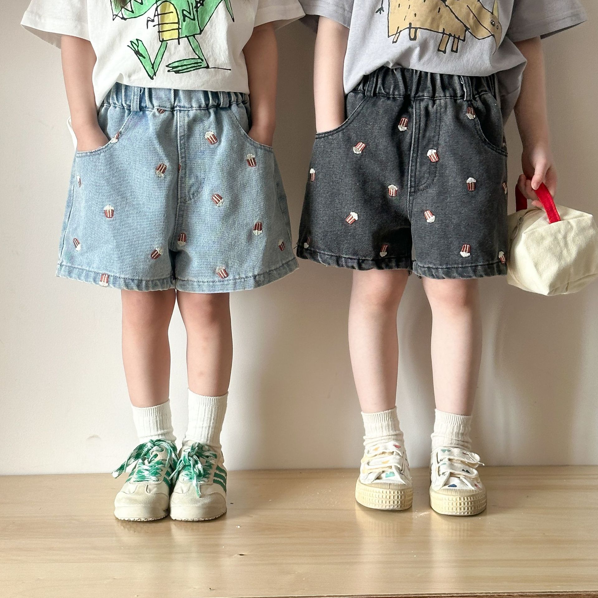 Toddler Embroidered Popcorn Denim Shorts