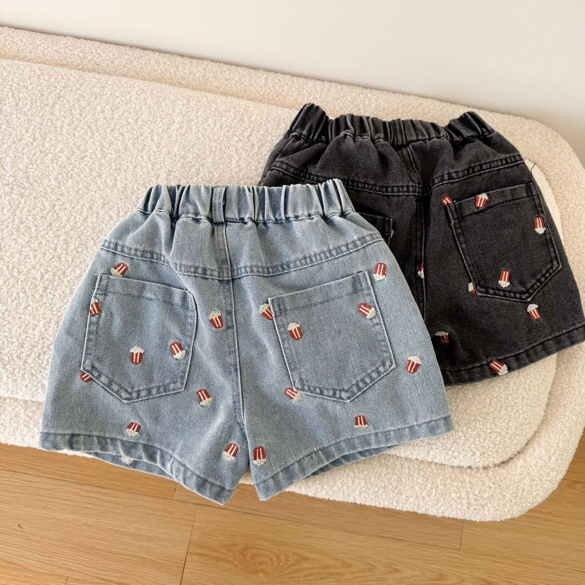 Toddler Embroidered Popcorn Denim Shorts