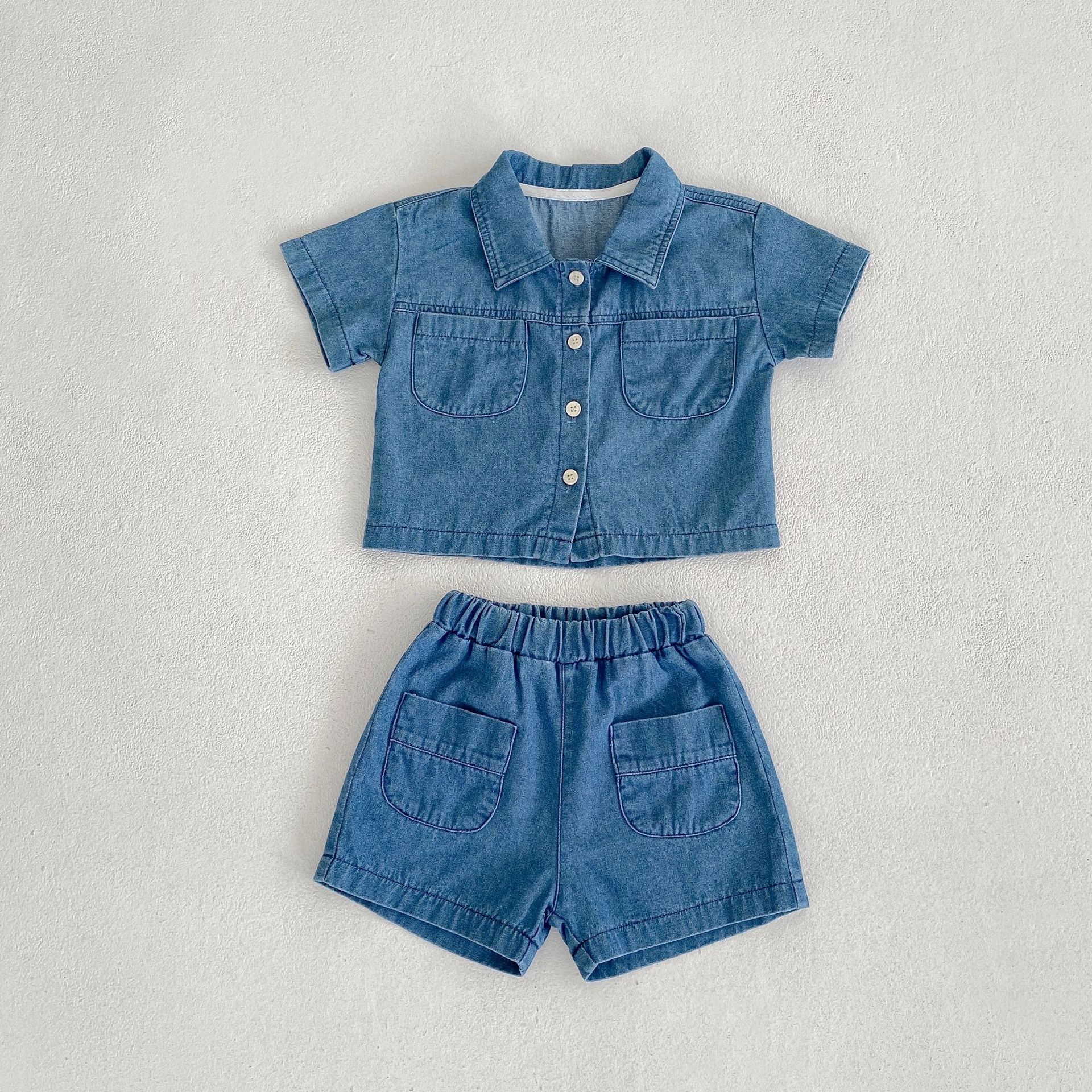 Baby Toddler 2-Piece Solid Color Denim Polo Set