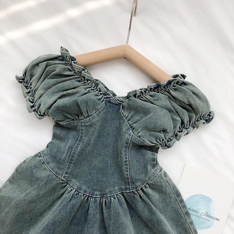 Kid Girl V Neck Lace Denim Dress