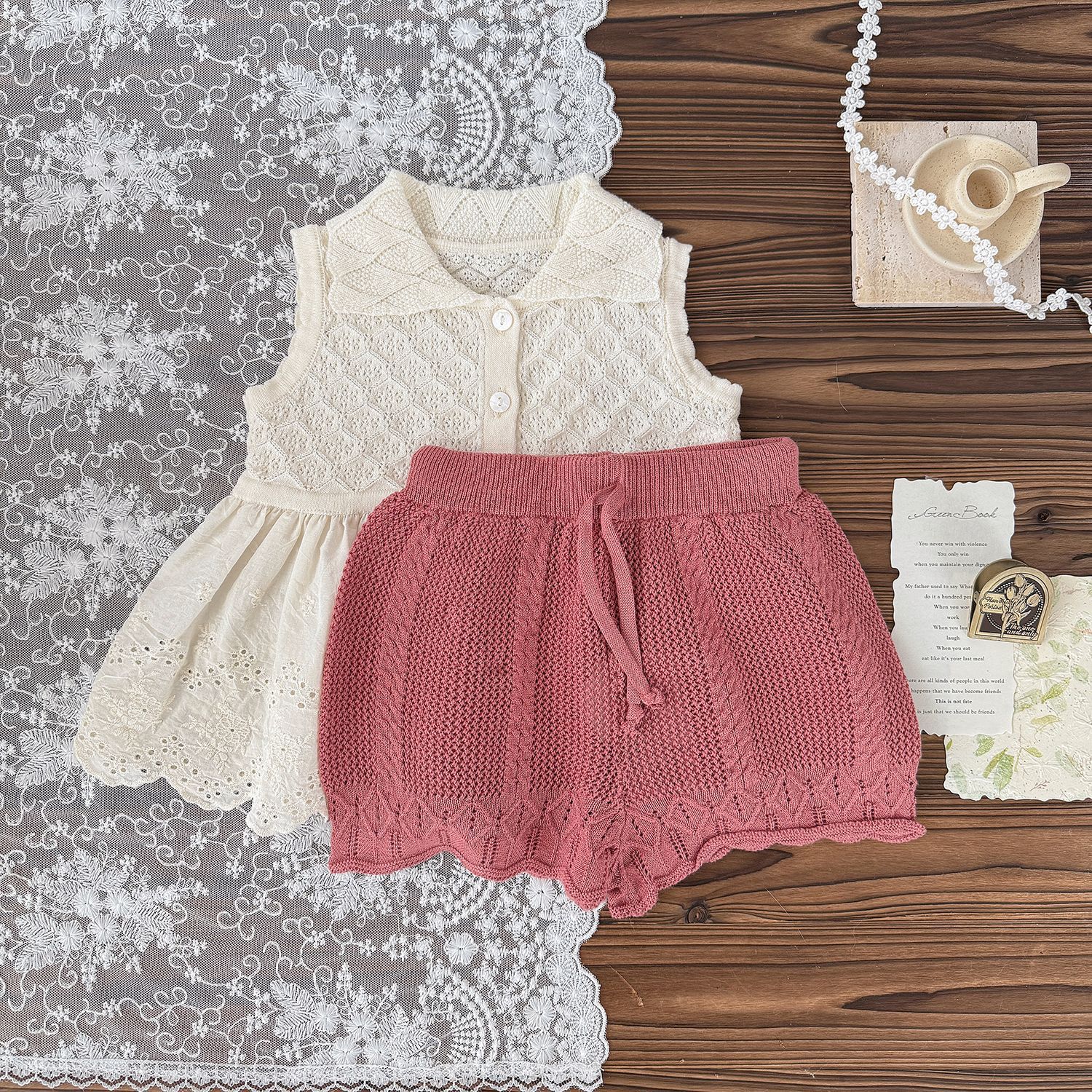 Baby Toddler Girl Hollow Lace Contrast Vest