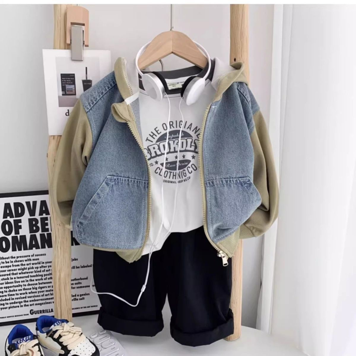 Toddler Paneled Hooded Denim Jacket
